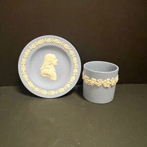 Wedgwood Blue & White Jasperware Vintage Demitasse Cup & Saucer Set